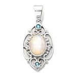 Himalayan Gems™ Moonstone Carved Flower Motif Pendant with Blue Topaz Accents