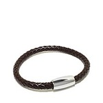 Men's Stainless Steel and Leather Wire Woven Bracelet