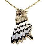 Rara Avis by Iris Apfel Black and White Crystal "Owl" Pin/Pendant with 19-1/2" Chain