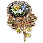 Statements by Amy Kahn Russell Multigemstone Floral-Painted "Dragonfly" Bronze Pin/Pendant