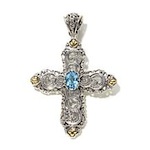 Bali Designs by Robert Manse 2.3ct Blue Topaz 18K Accented Sterling Silver Cross Pendant
